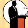 Silhouette of a person speaking on a podium, symbolizing expert-led insights.