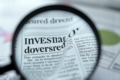 Magnifying glass over news paper text, representing investigative reporting principles.